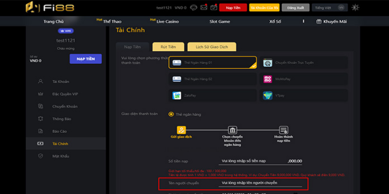 Điều khoản nạp và rút tiền Fi88
